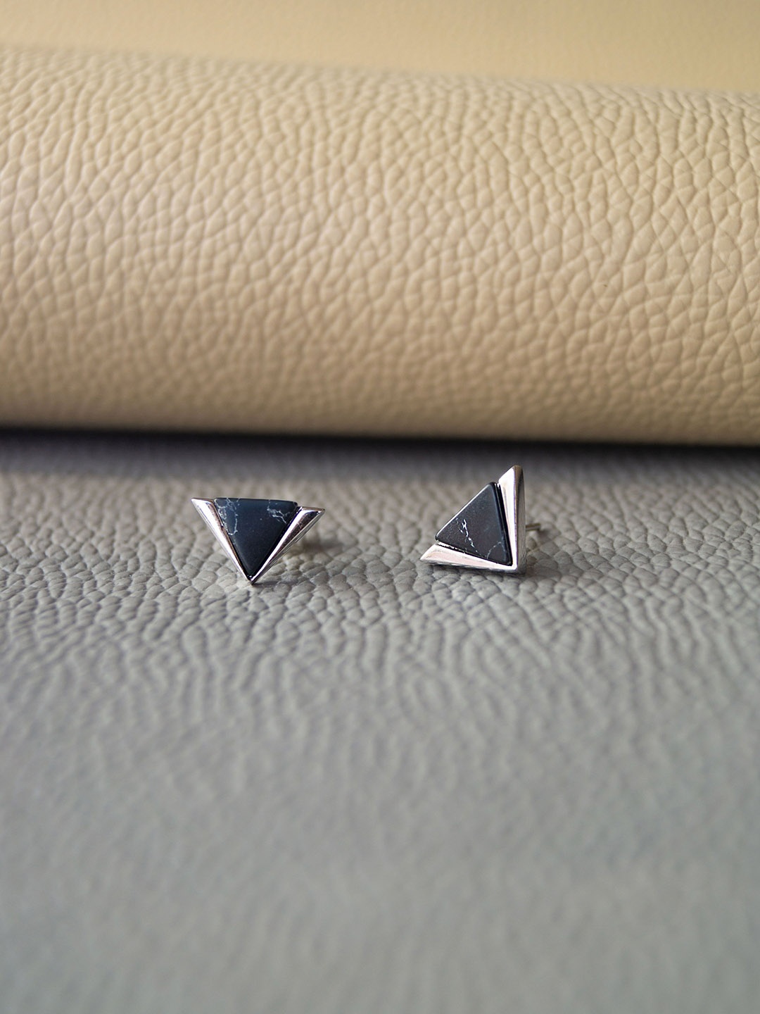

MANNASH Silver-Plated Triangular Studs Earrings
