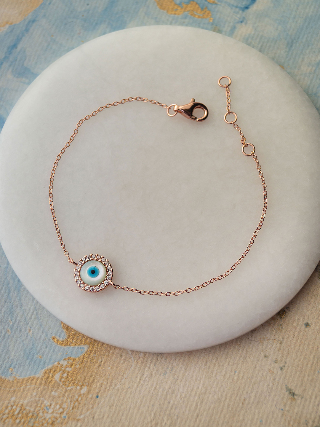 

MANNASH Women Rose Gold & White Sterling Silver Cubic Zirconia Rose Gold-Plated Link Bracelet