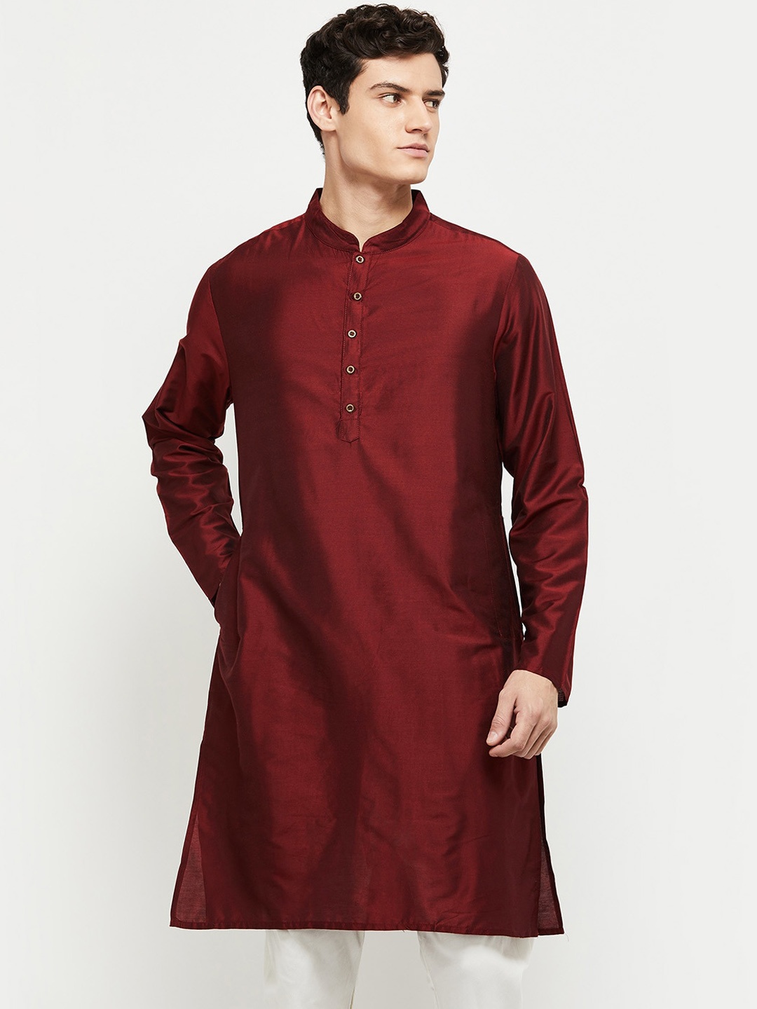 

max Men Maroon & White Solid Kurta