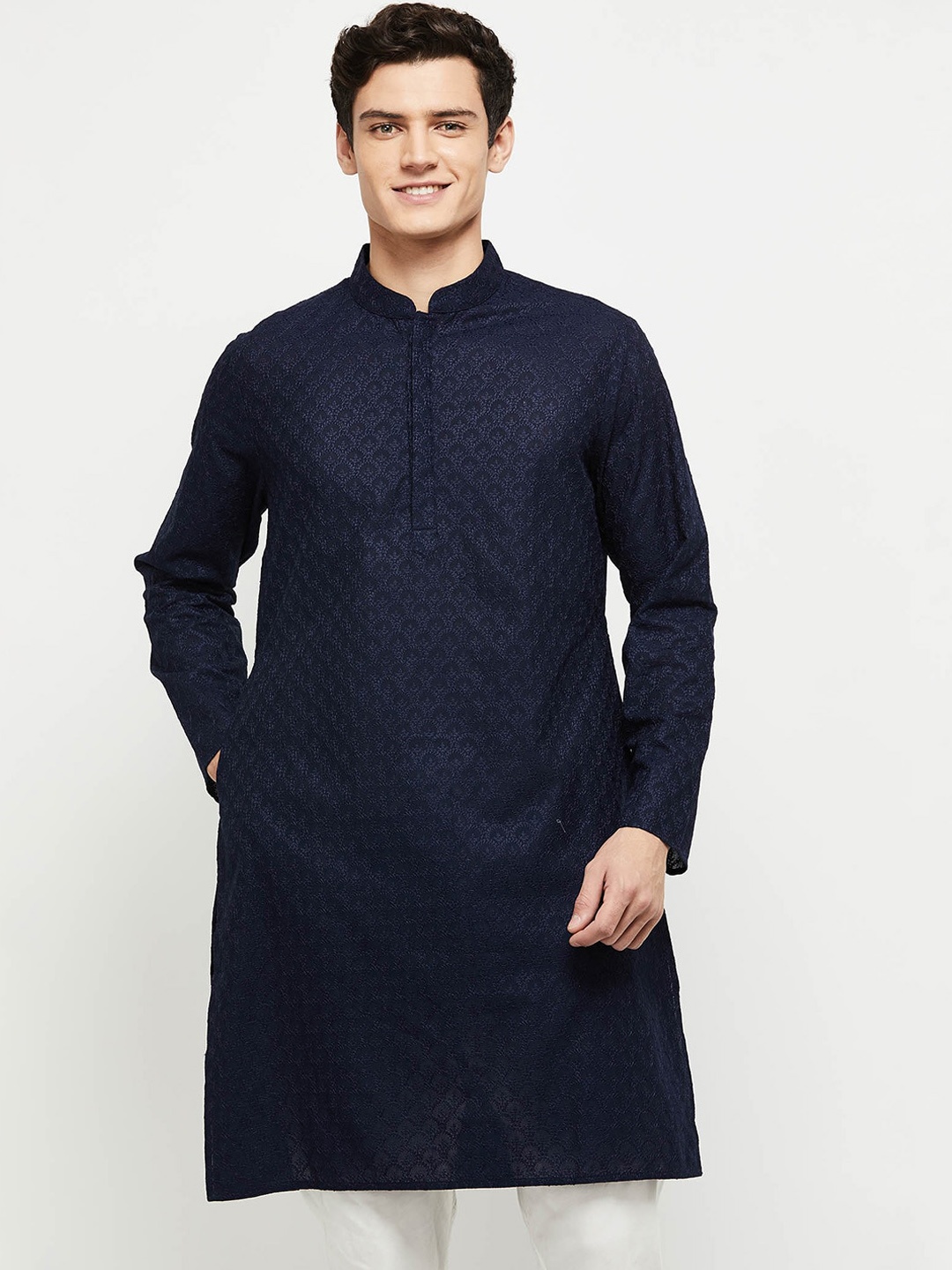 

max Men Blue Geometric Kurta