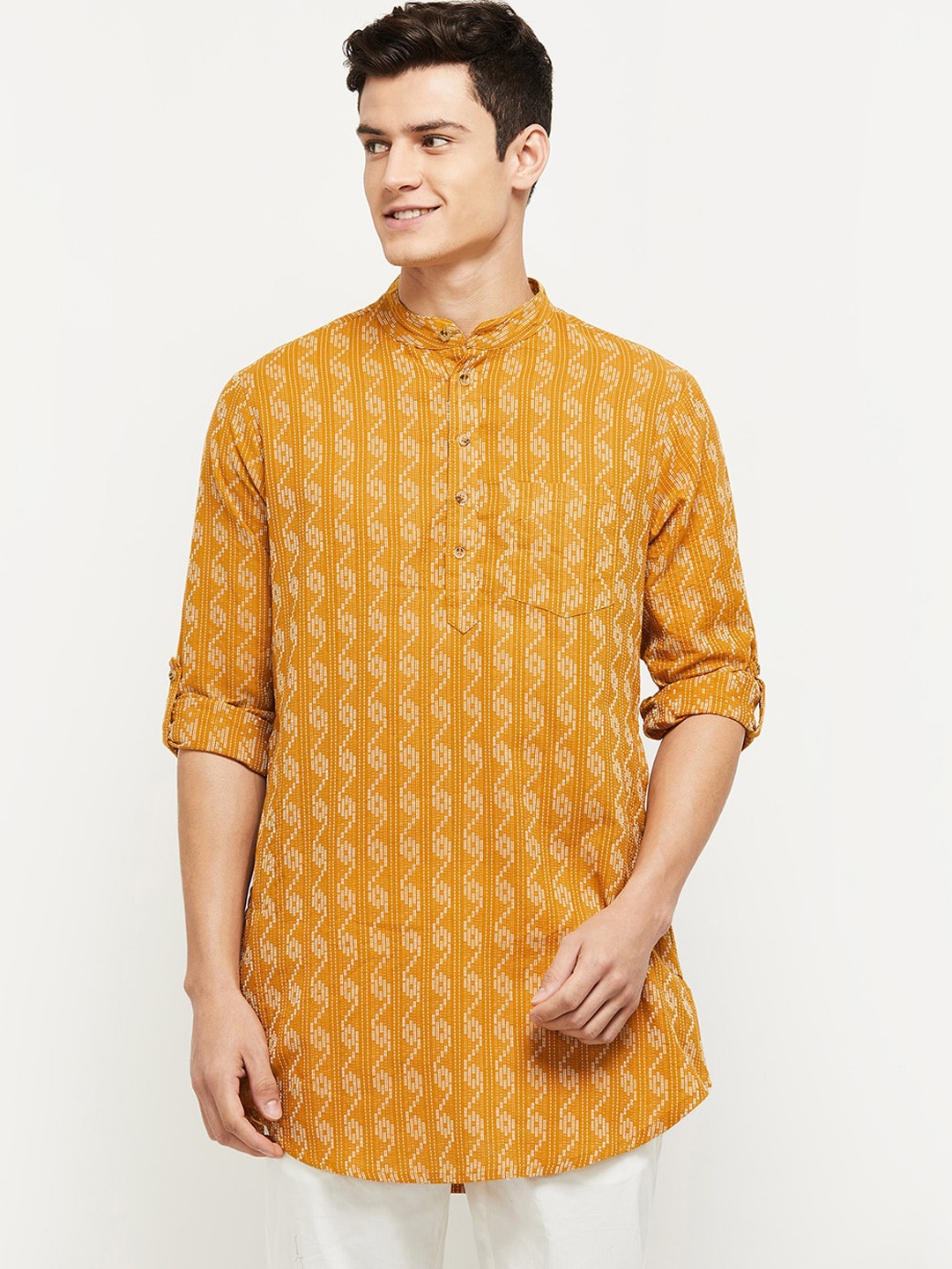 

max Men Orange Printed Thread Work Kurta