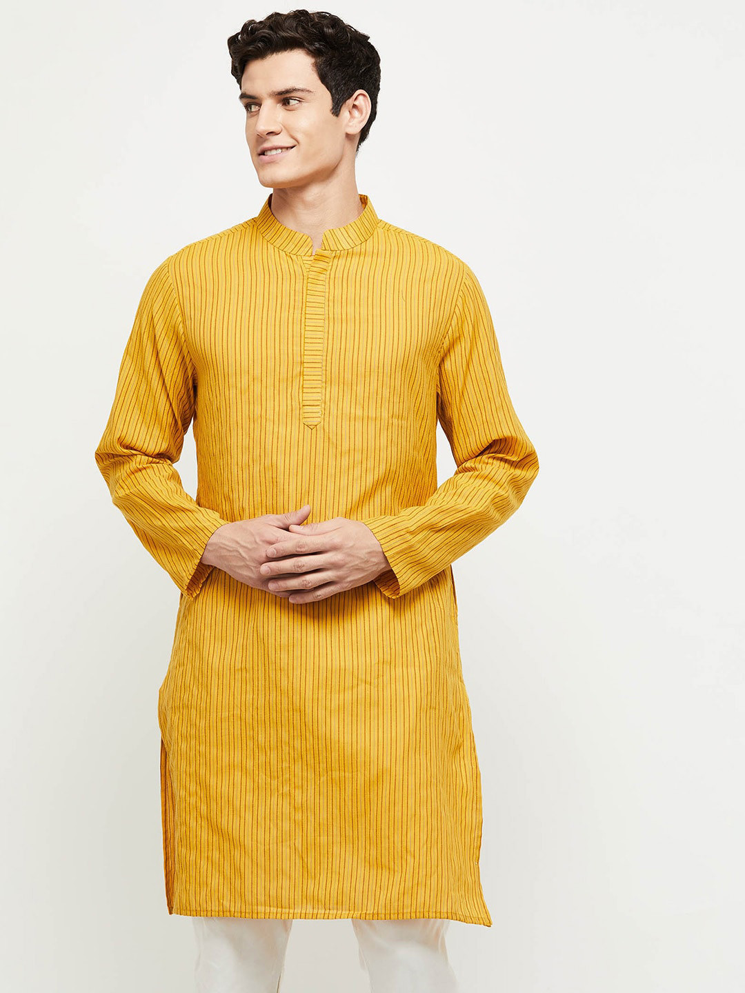 

max Men Yellow & Red Striped Kurta