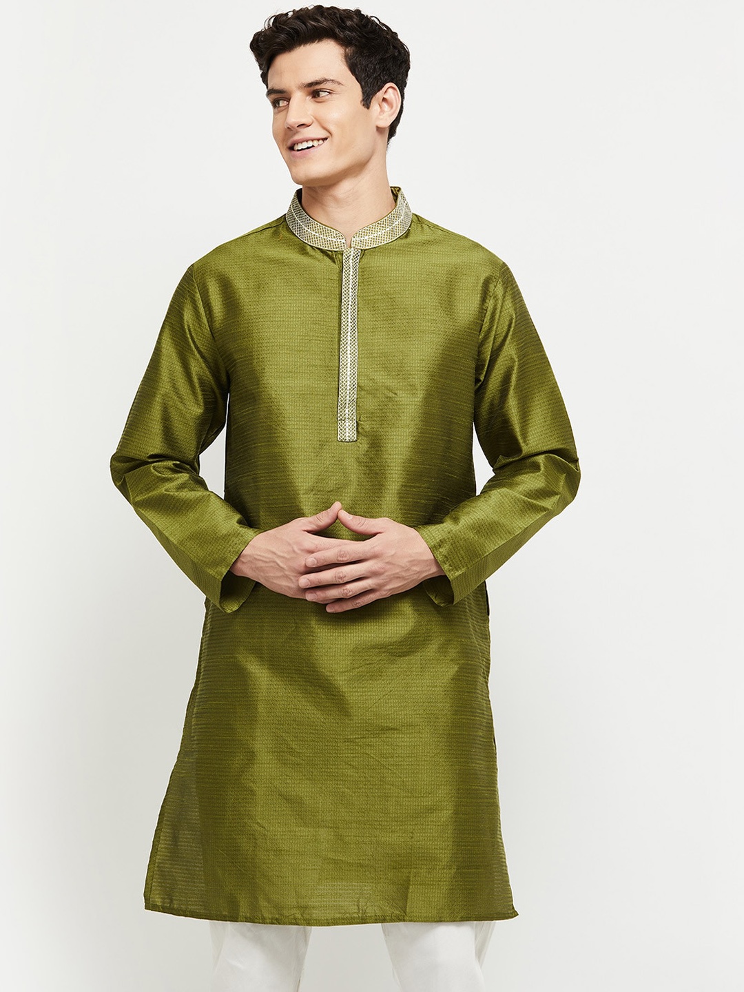 

max Men Green & White Printed Kurta