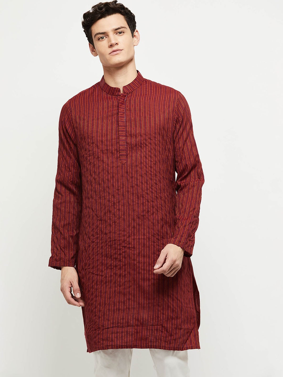 

max Men Maroon & Orange Cotton Striped Kurta