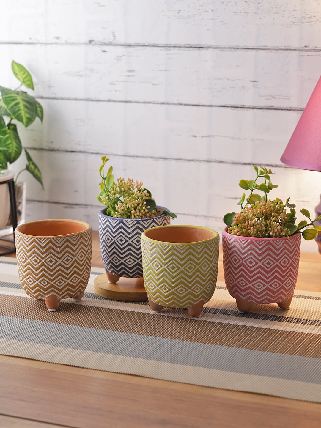 

TAYHAA Set Of 4 Ceramic Planters, Blue