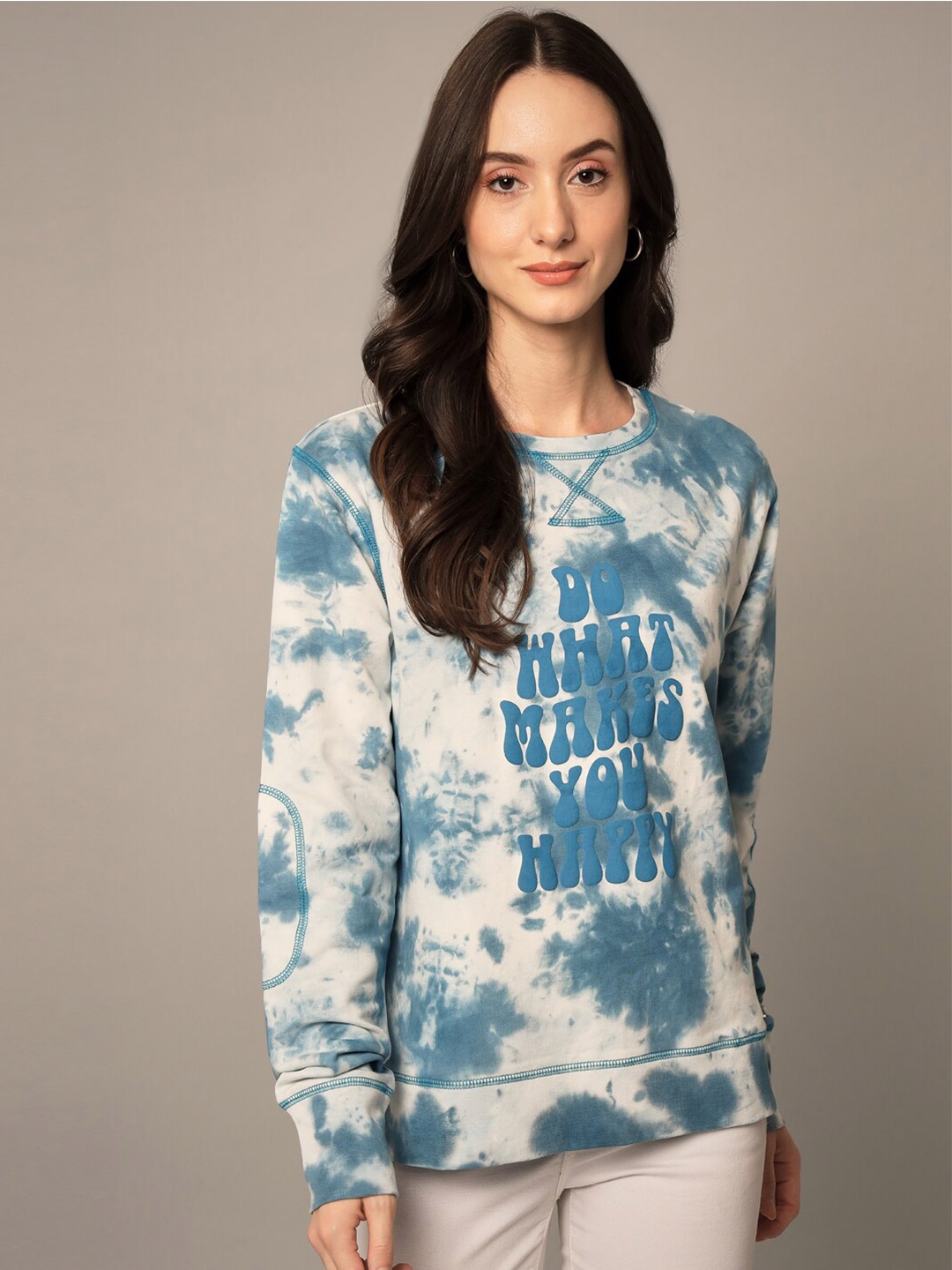 

Yaadleen Women Blue Printed Cotton Sweatshirt