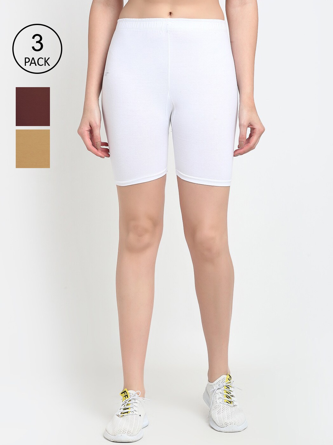 GRACIT Women Pack Of 3 White Cycling Sports Shorts
