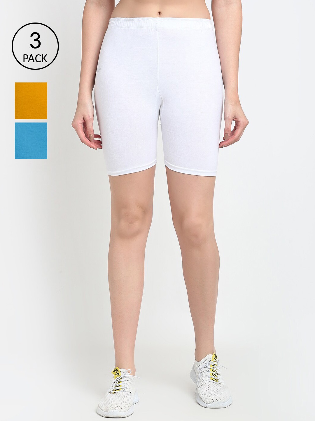 

GRACIT Women Pack Of 3 Solid Slim Fit Cotton Cycling Sports Shorts, White