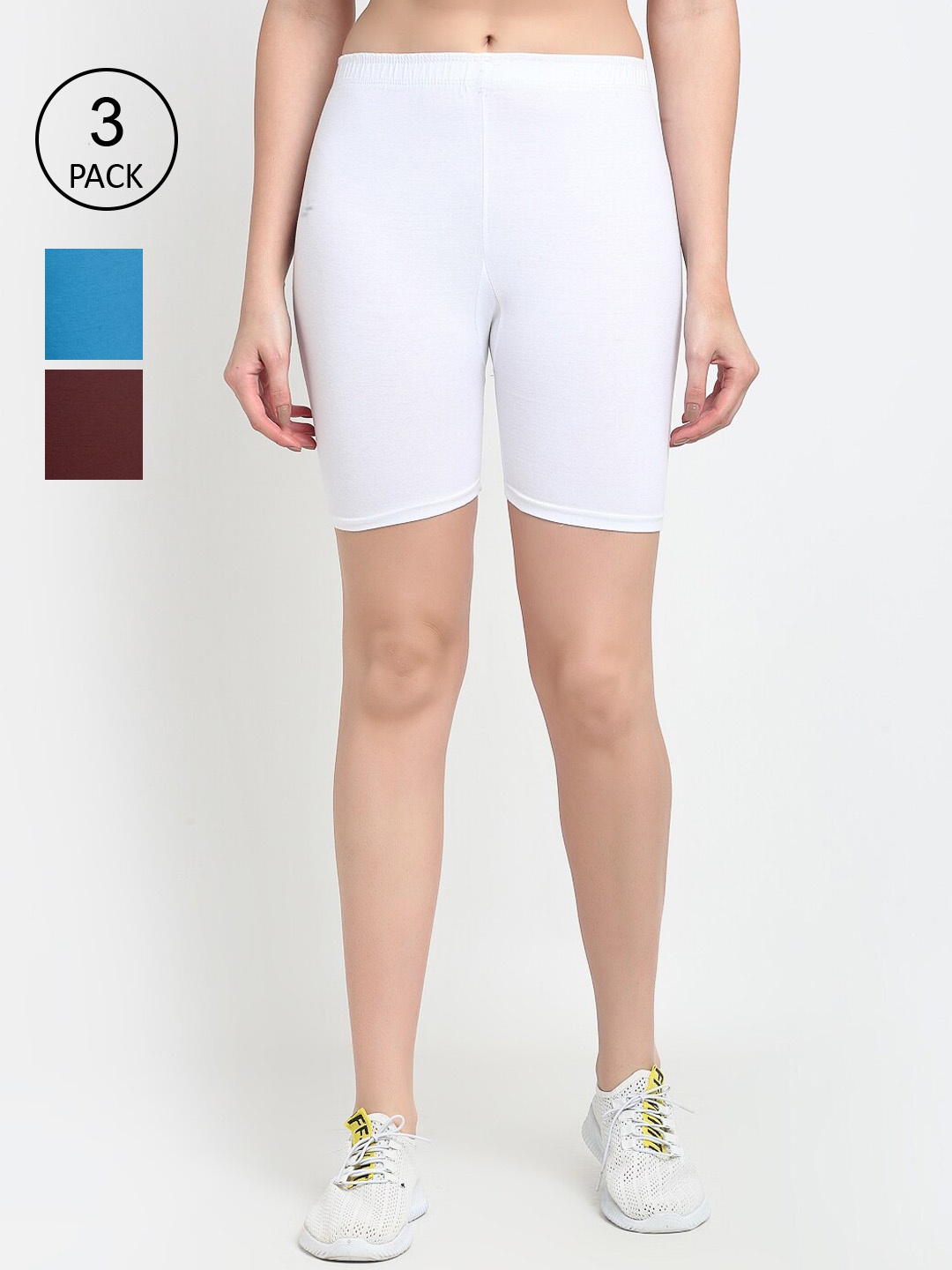 

GRACIT Women Pack of 3 Cycling Sports Shorts, White
