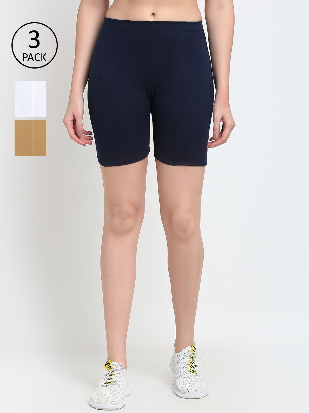 

GRACIT Women Pack Of 3 Cycling Sports Shorts, White