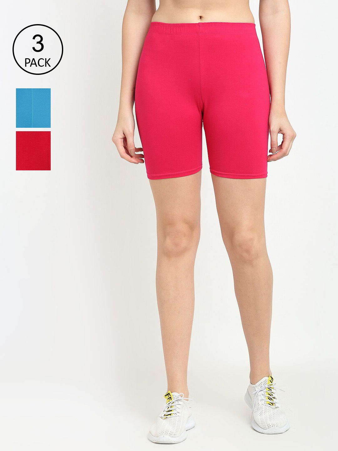 GRACIT Women Pack of 3 Cycling Cotton Sports Shorts, Red