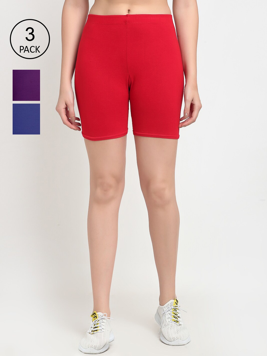 

GRACIT Women Pack of 3 Cycling Sports Shorts, Red