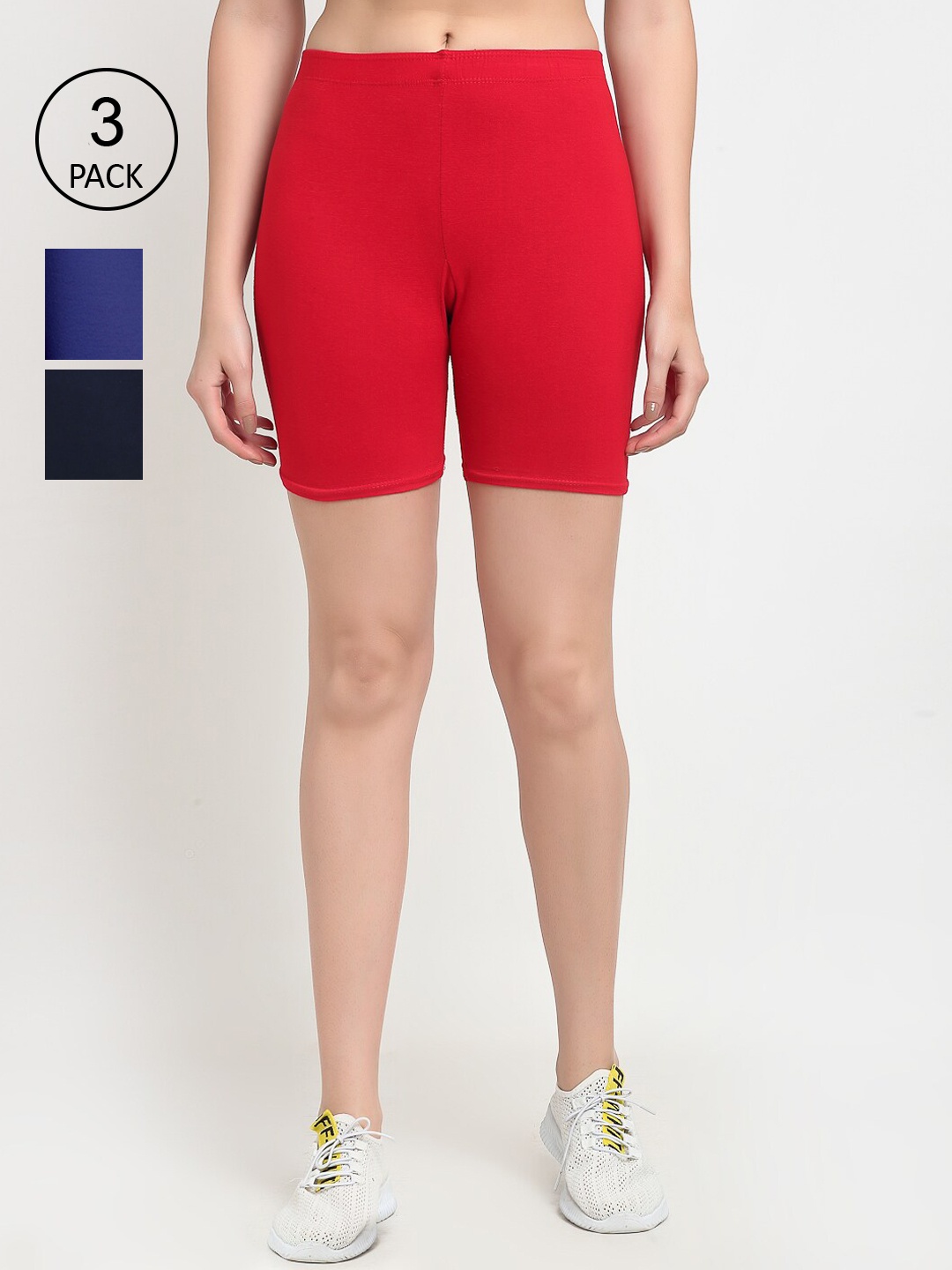 GRACIT Women Pack of 3 Cycling Sports Shorts, Red