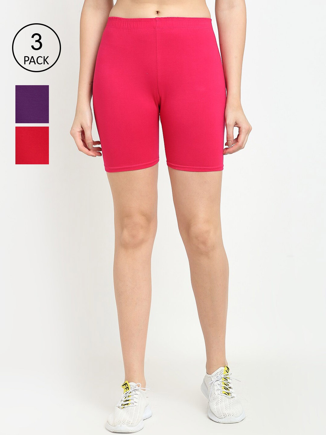 

GRACIT Women Pack Of 3 Cycling Sports Shorts, Red