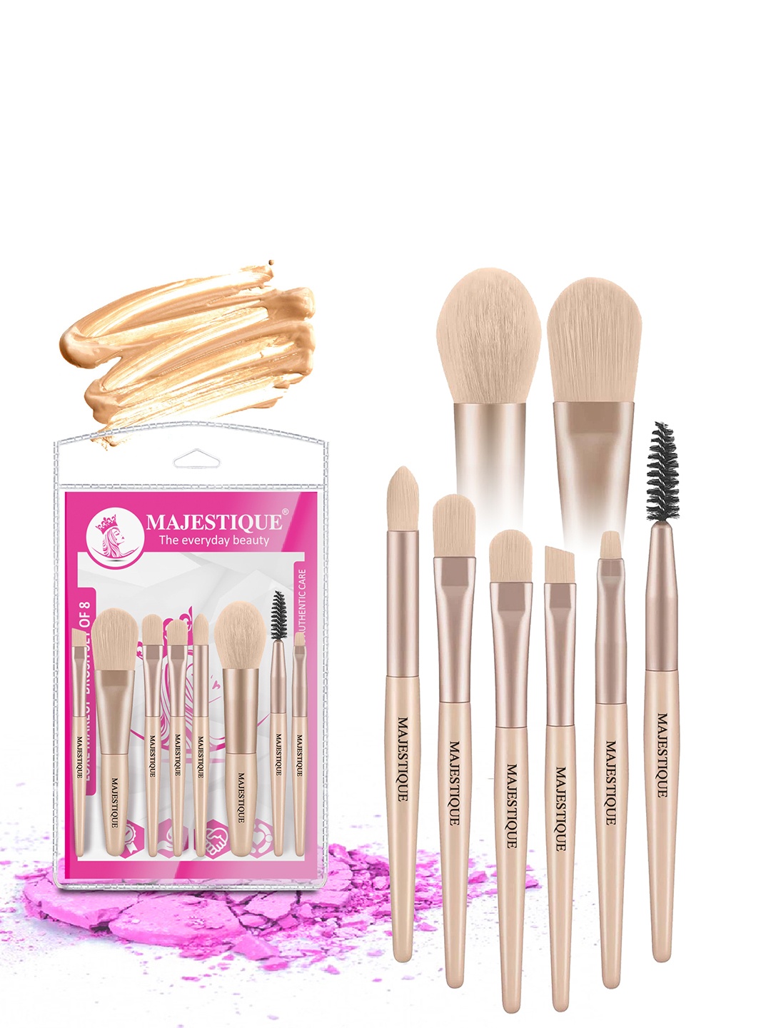 

MAJESTIQUE Mini Makeup Brush Set - 8 Pcs, Beige