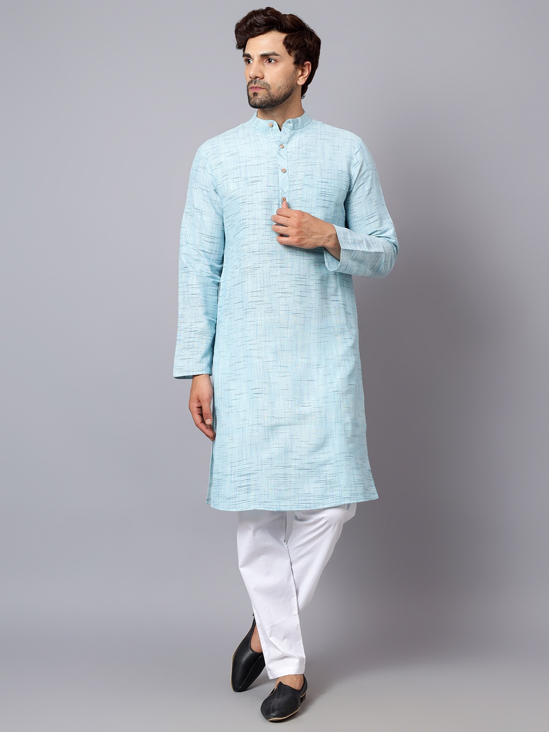 

Latest Chikan Garments Men Blue Woven Design Straight Kurta