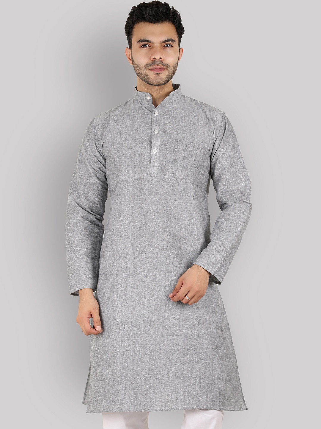 

Latest Chikan Garments Men Grey Solid Straight Kurta