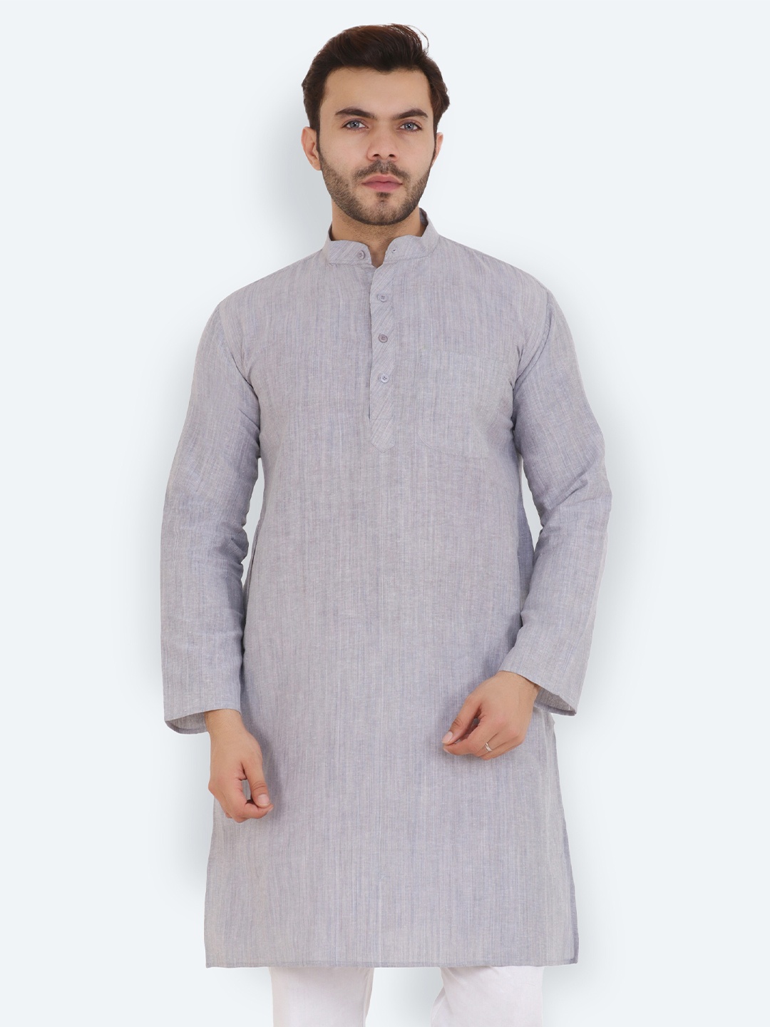 

Latest Chikan Garments Men Grey Solid Straight Fit Cotton Kurta