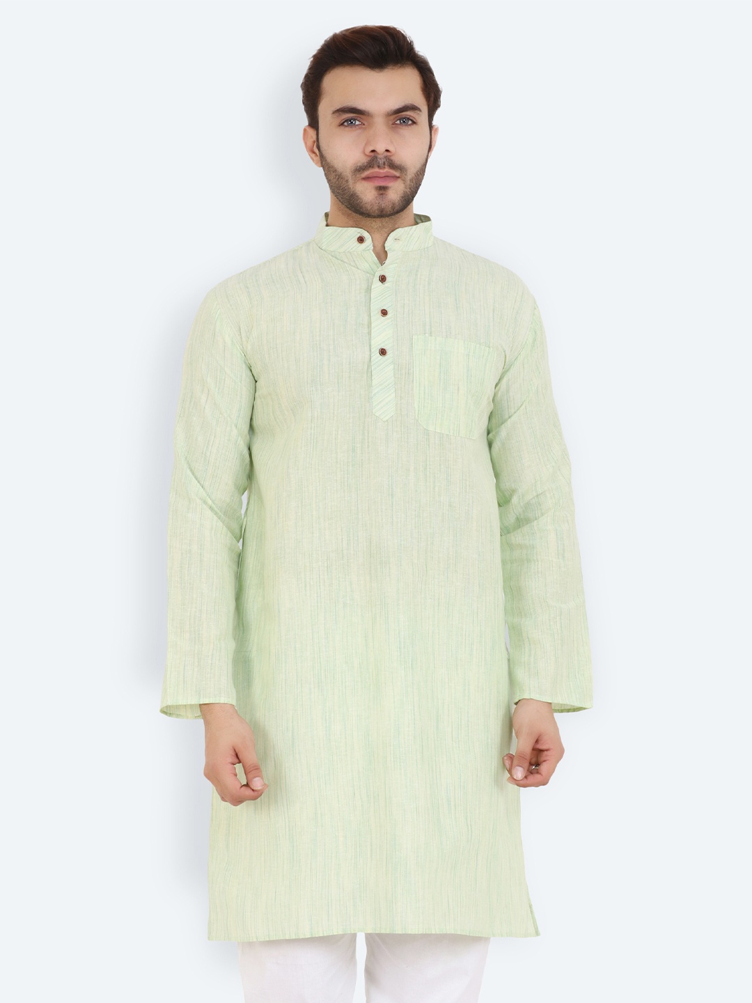 

Latest Chikan Garments Men Green Striped Pure Cotton Kurta