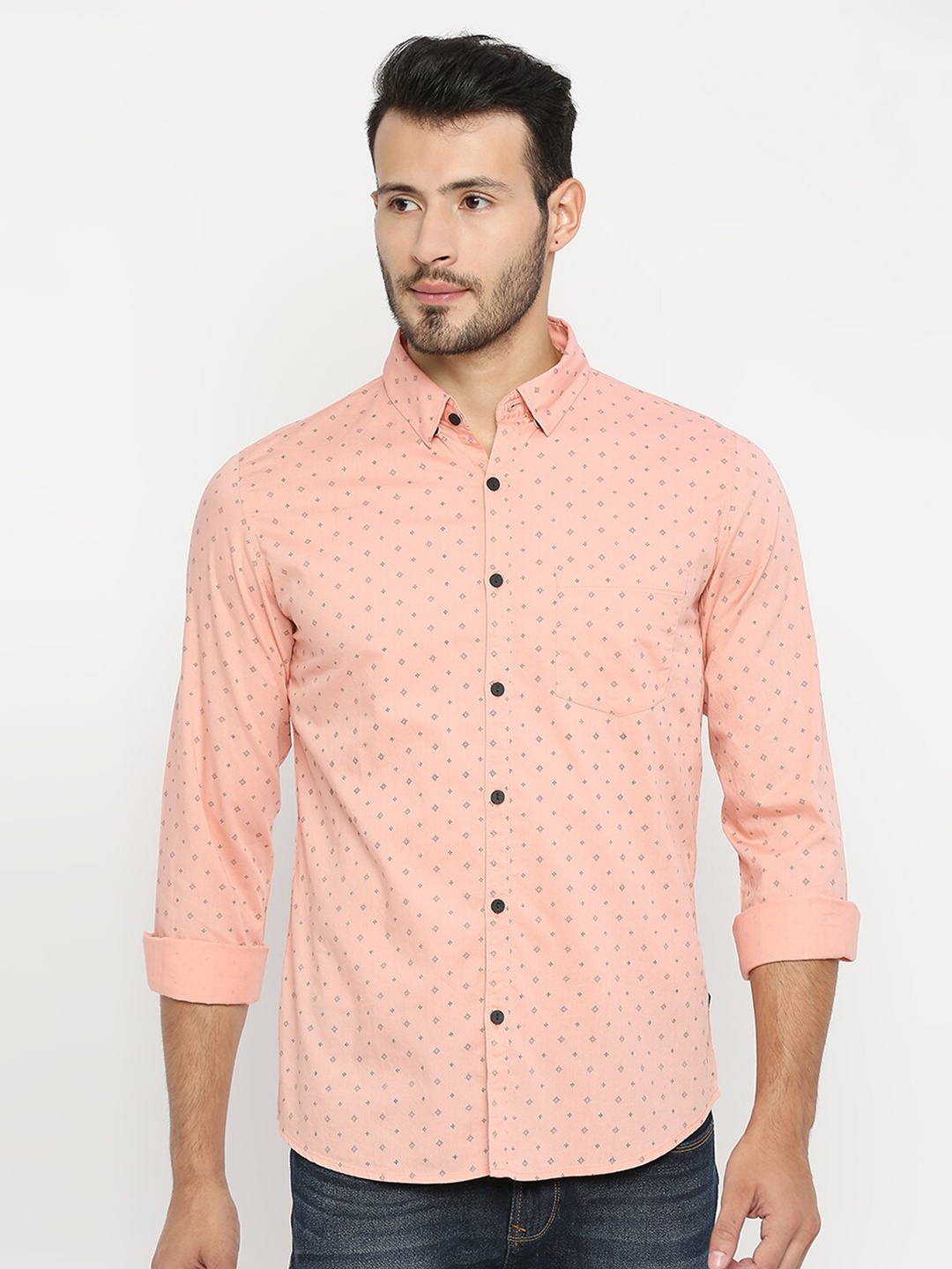 

SPYKAR Men Pink Classic Slim Fit Printed Casual Shirt