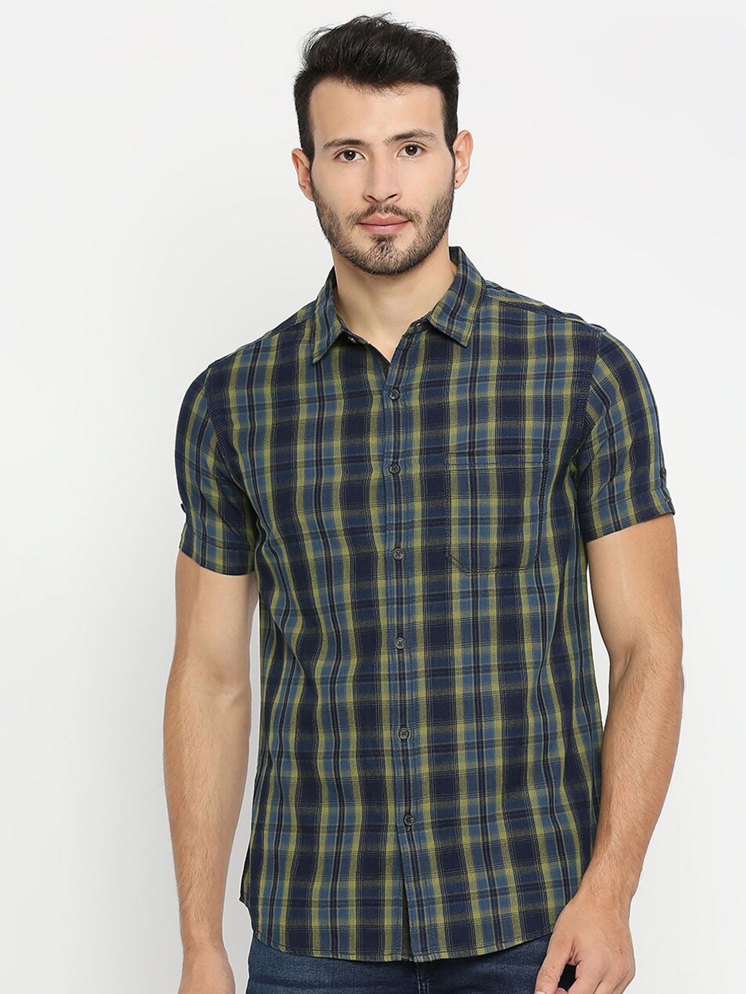 

SPYKAR Men Green Classic Slim Fit Tartan Checked Cotton Casual Shirt