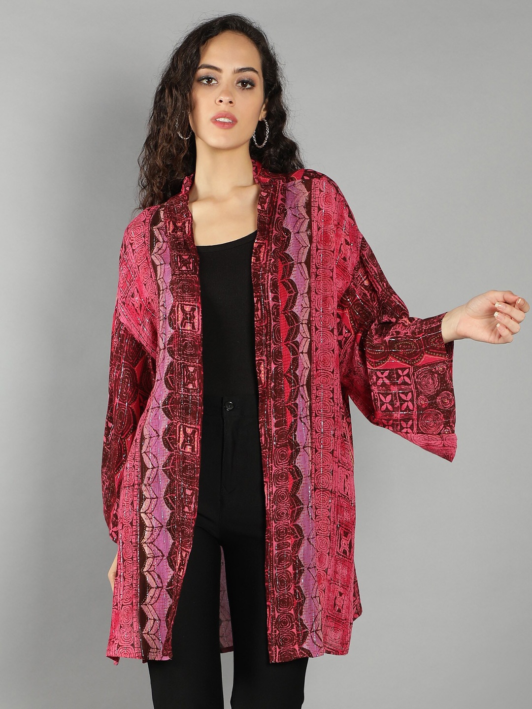 

DEBONATELLA Women Red & Maroon Printed Shrug