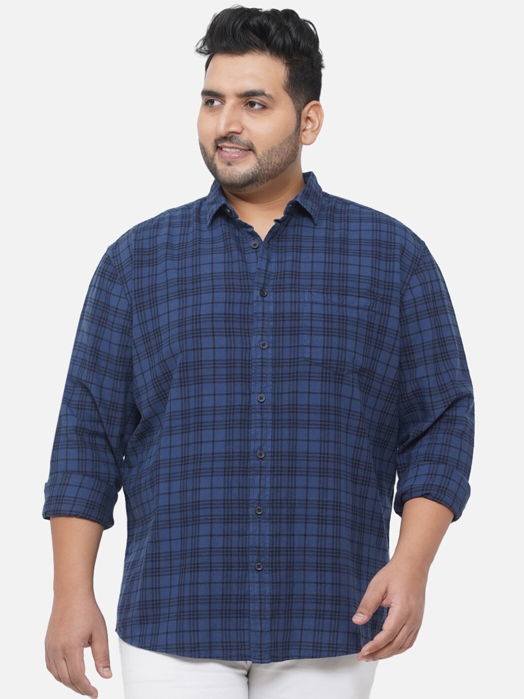 

Santonio Men Plus Size Blue Comfort Tartan Checks Checked Casual Cotton Shirt