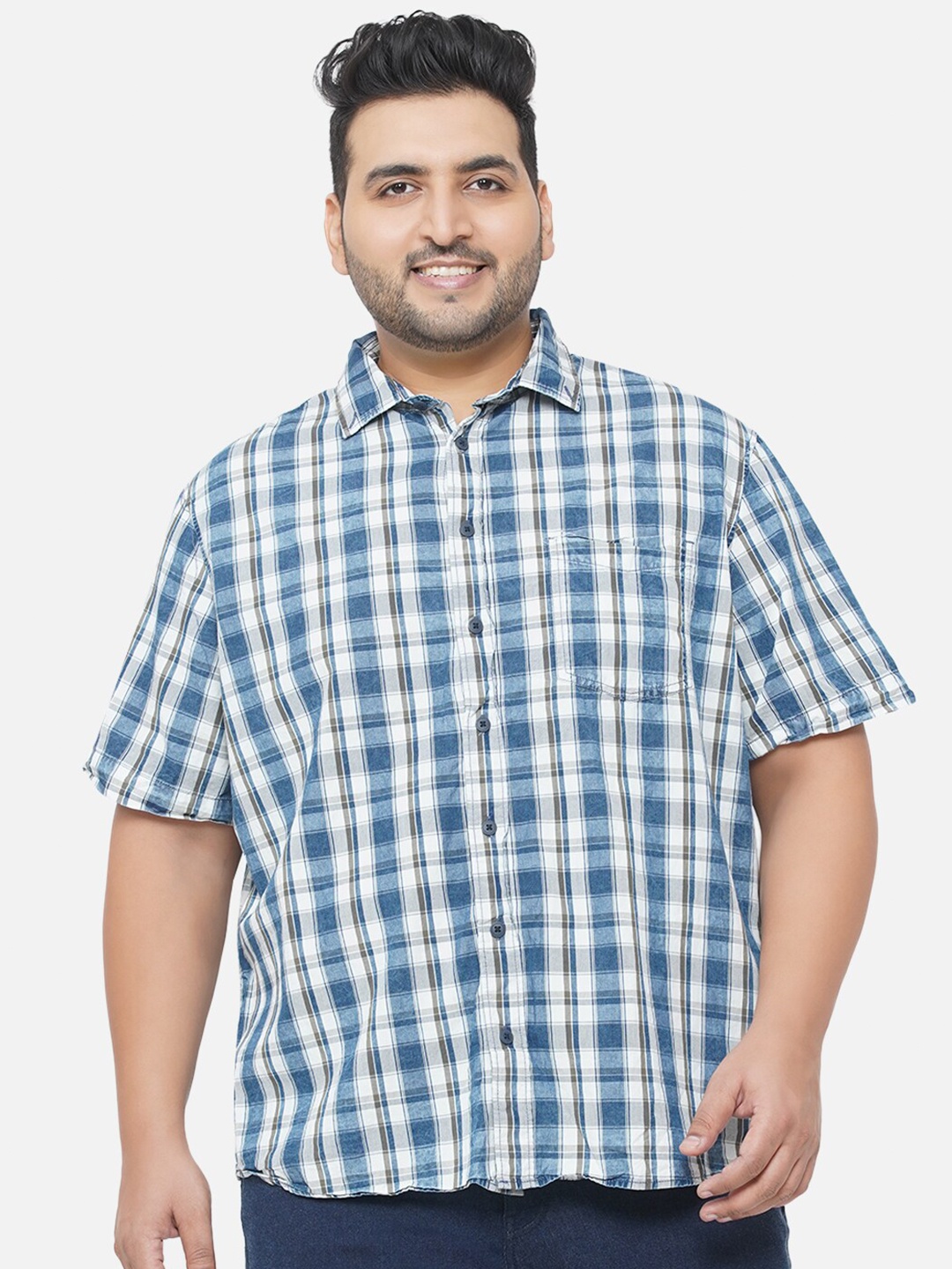 

Santonio Men Plus Size Blue & White Tartan Checks Checked Comfort Casual Shirt