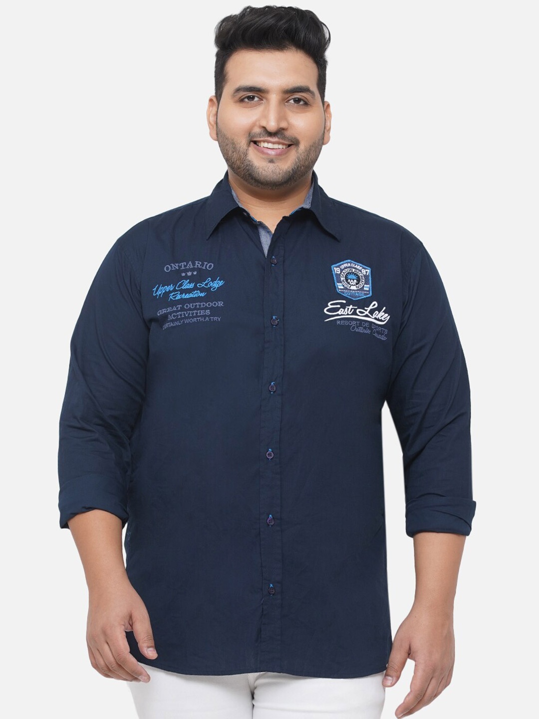 

Santonio Men Navy Blue Comfort Cotton Casual Shirt