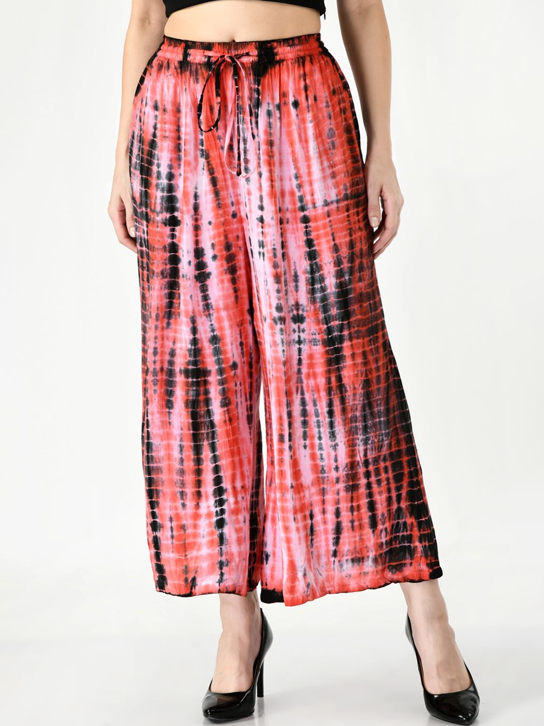 

TAARAA Women Red & White Printed Knitted Palazzos