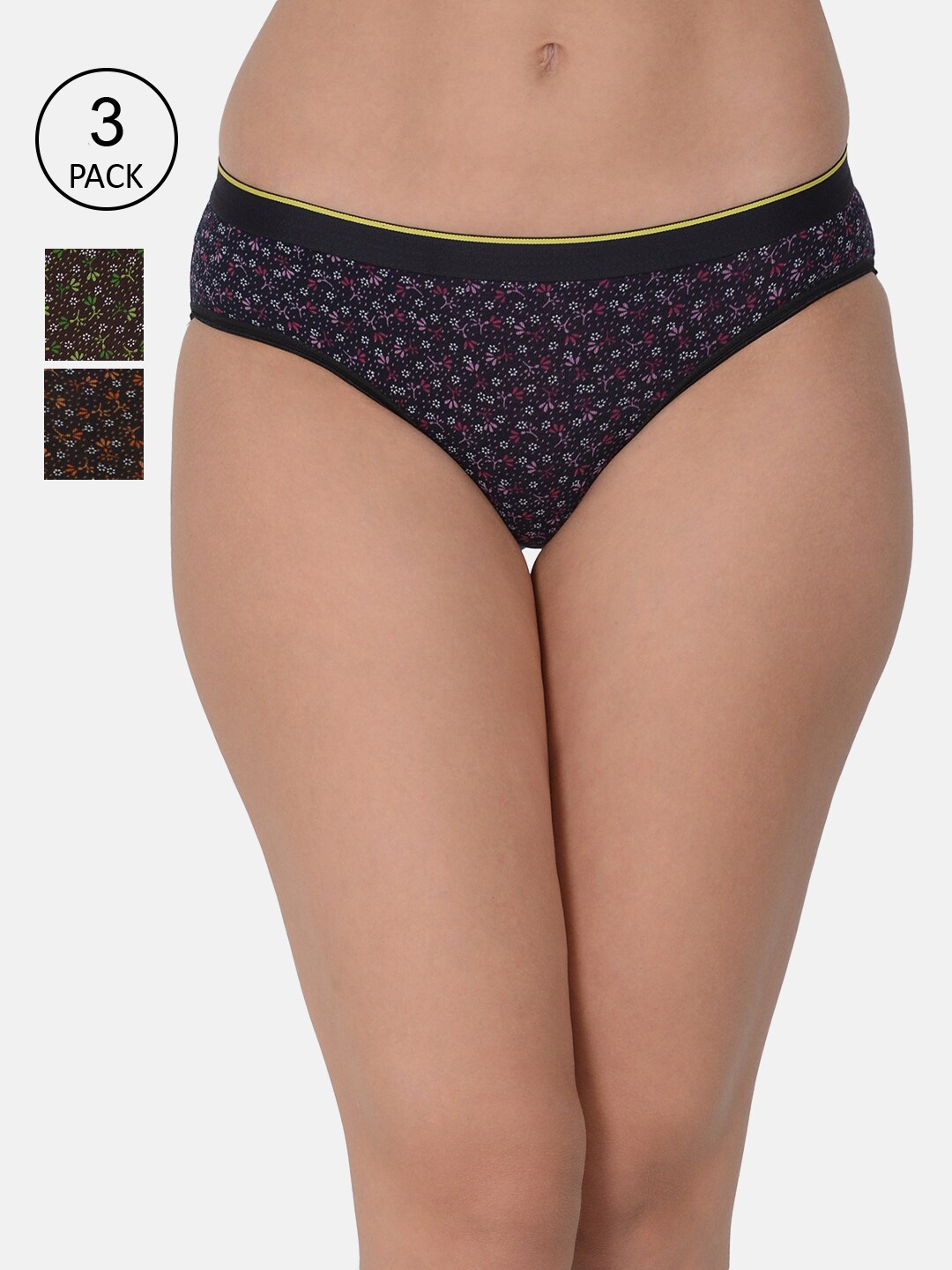 

Leading Lady Women Pack of 3 Modal Fabric Printed Bikini Brief Low Rise MM-BIKINI-PR001, Black
