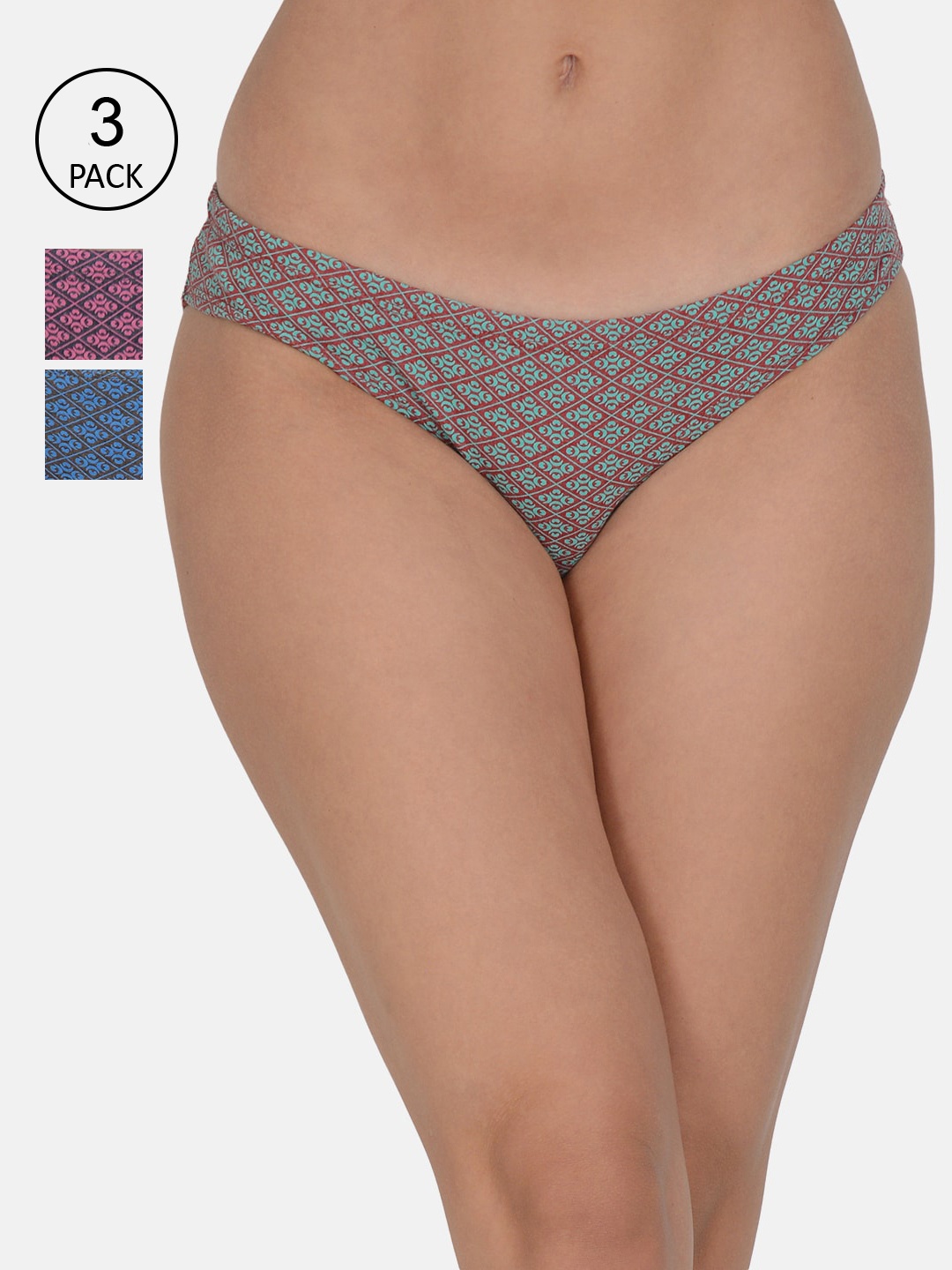 

Leading Lady Women Pack Of 3 Printed Pure Cotton Bikini Briefs, Pink