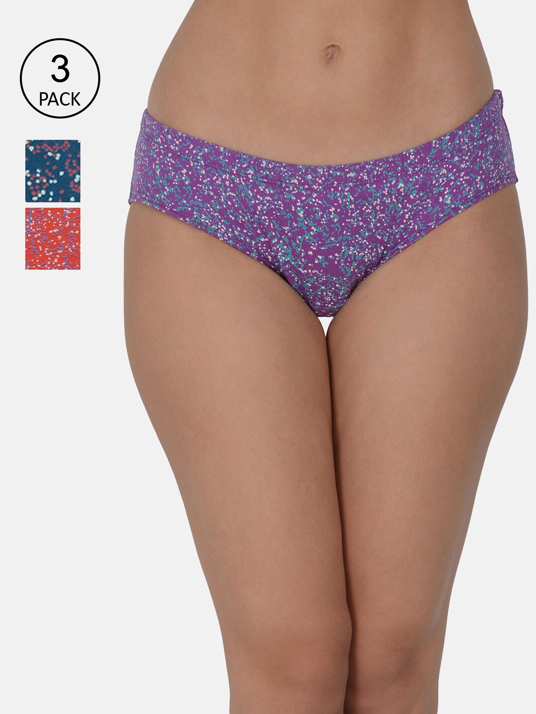 

Leading Lady Women Pack Of 3 Printed Pure Cotton Hipster Briefs, Red