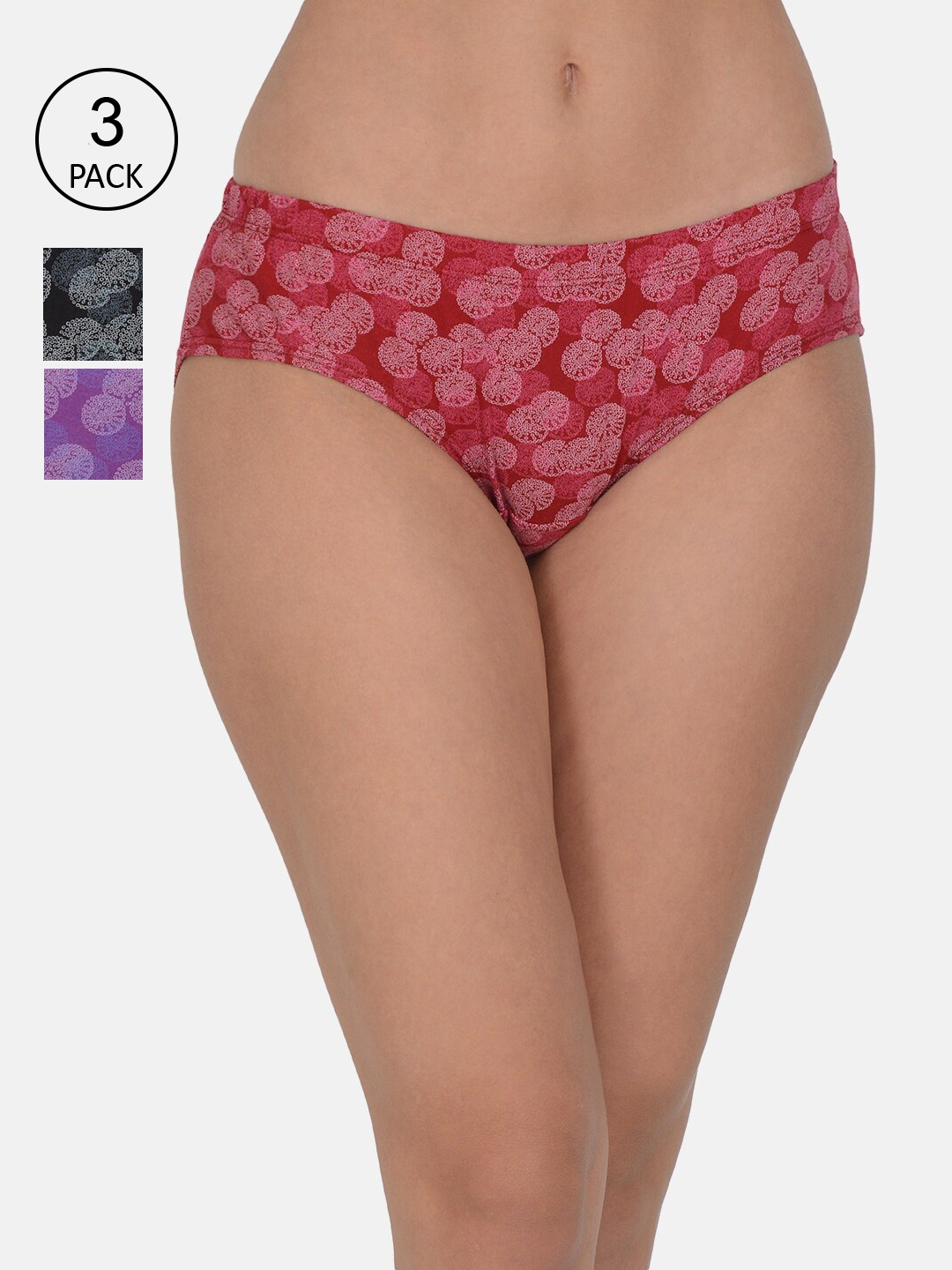 

Leading Lady Women Pack Of 3 Printed Hipster Briefs, Purple
