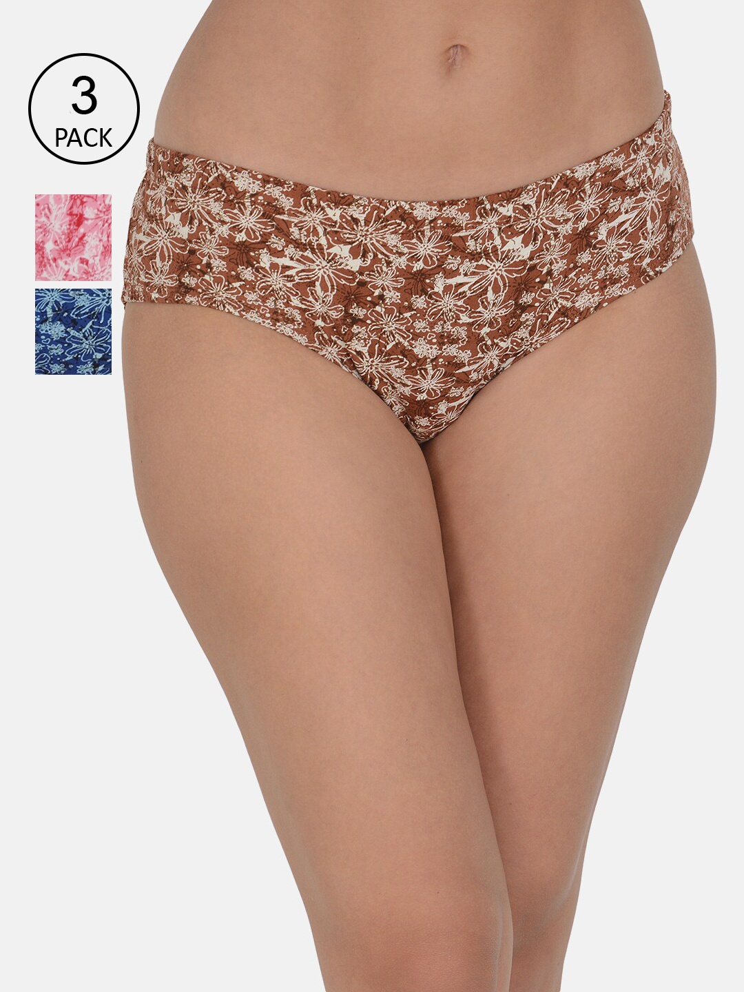 

Leading Lady Women Pack of 3 Printed Cotton Mid-Rise Hipster Briefs HP-P-9051, Coffee brown