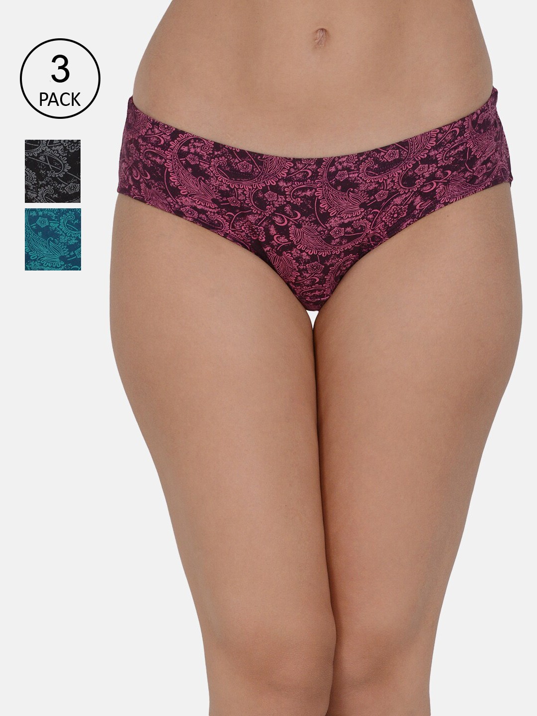 

Leading Lady Pack of 3 Black Blue Women Printed Briefs
