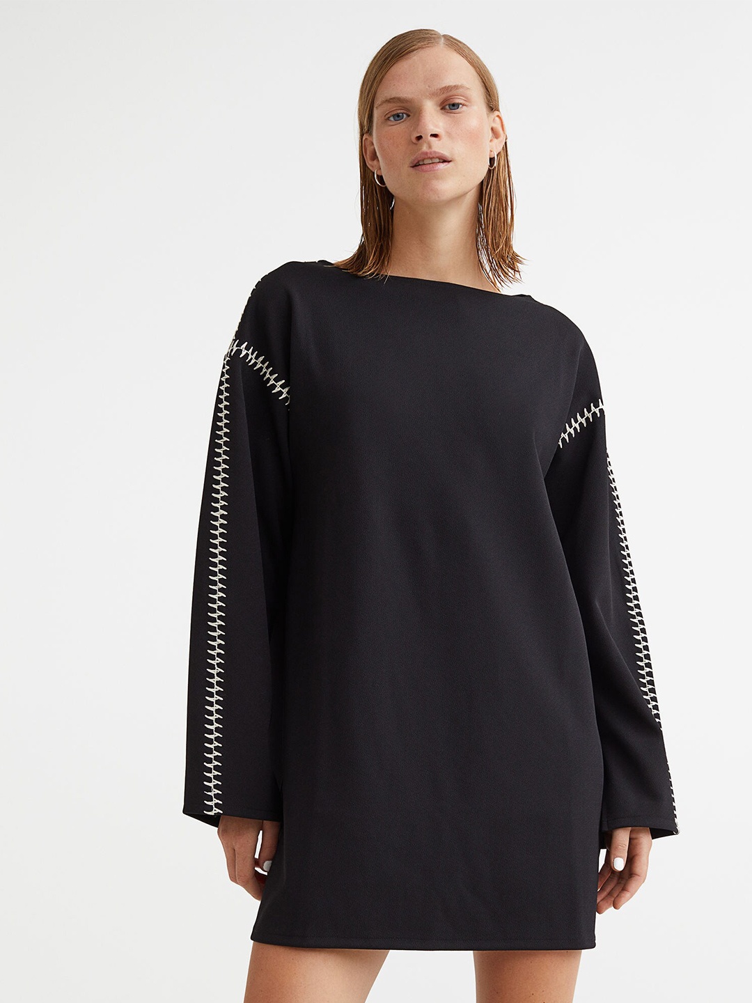 

H&M Woman Embroidered jersey dress, Black