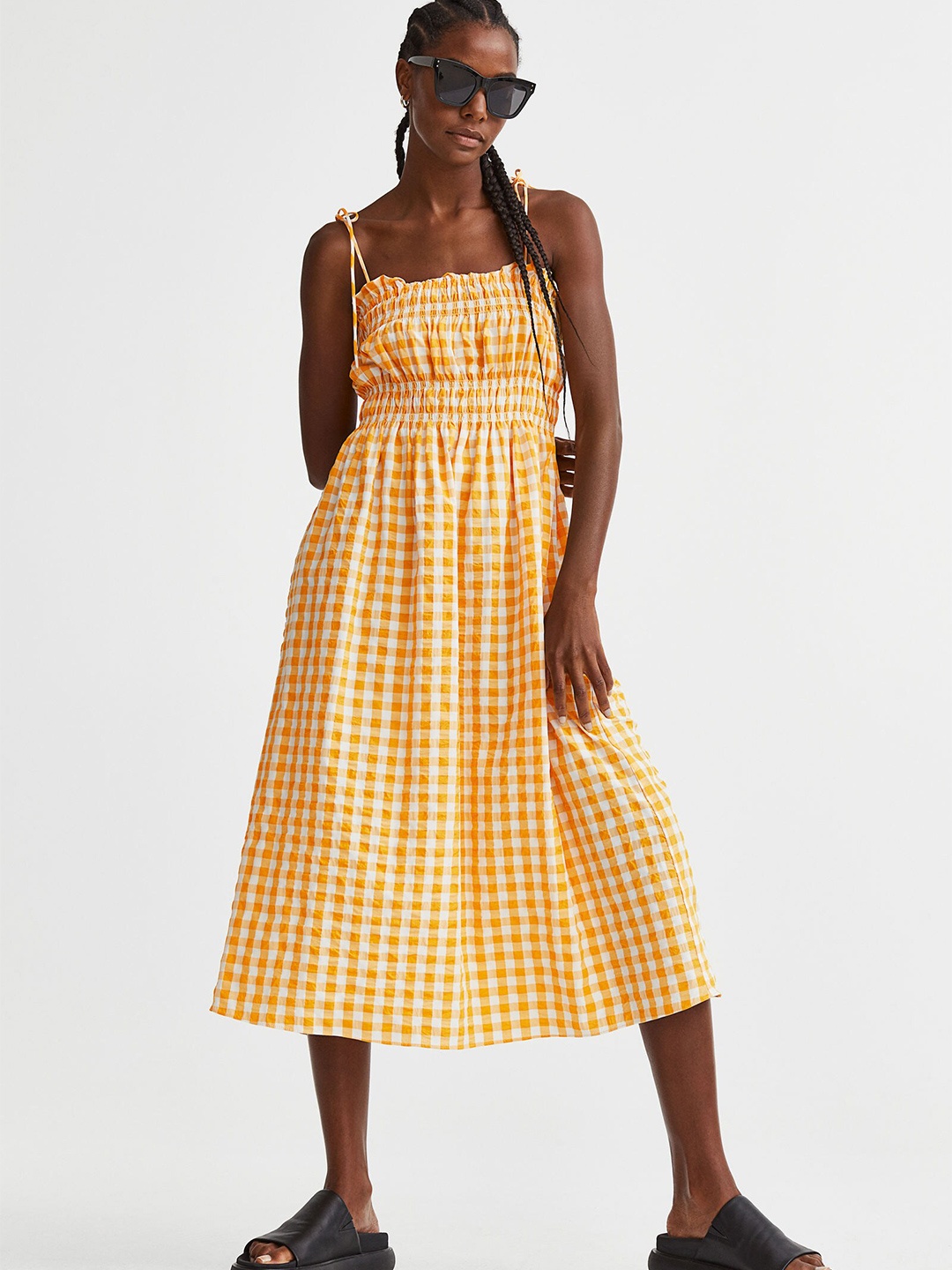 

H&M Women Checked Smocked Midi Dress, Multi