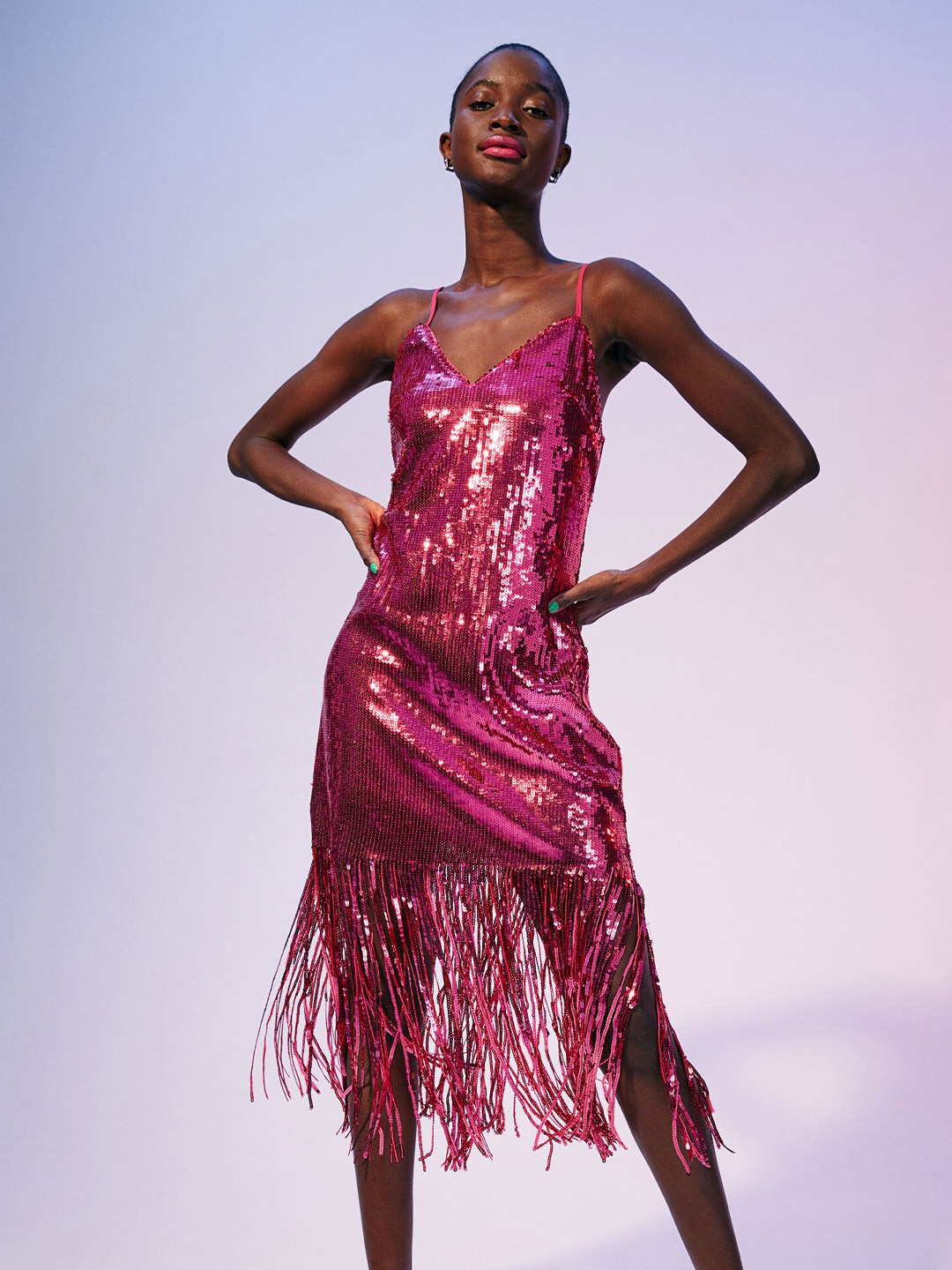

H&M Women Sheath Bling & Sparkly Midi Dress, Pink