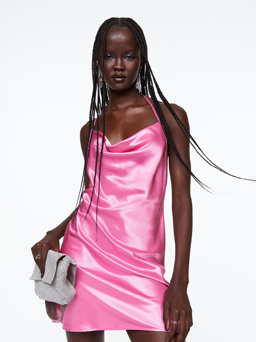 

H&M Women Short Satin Dress, Pink