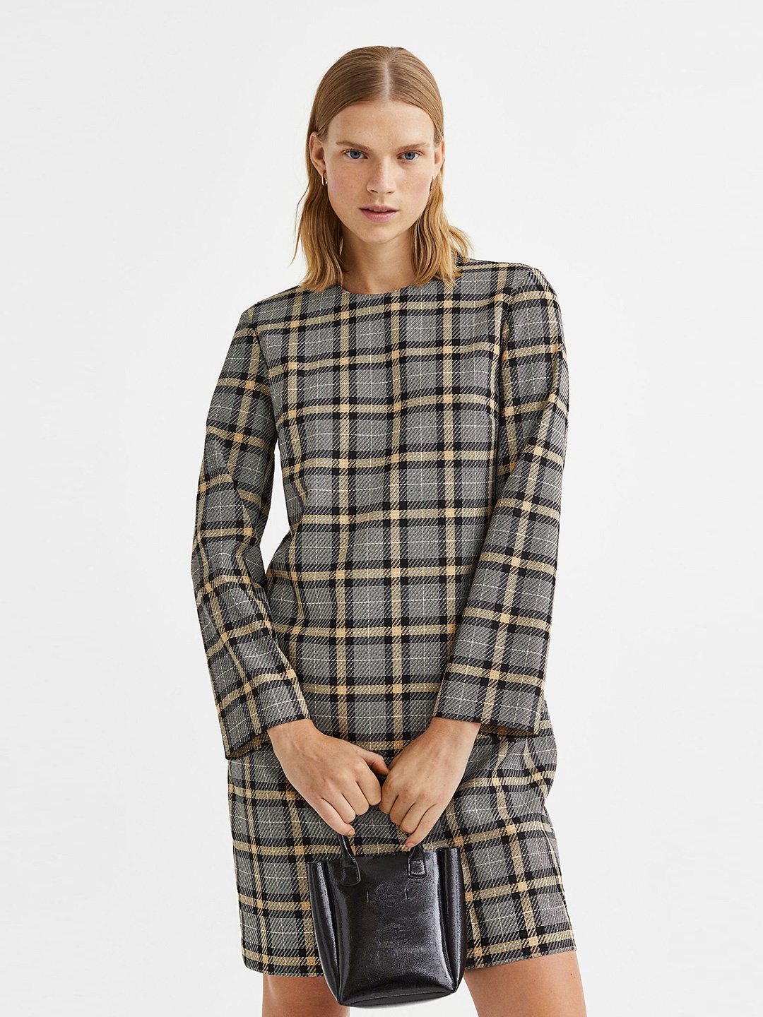 

H&M Women Checked A-Line Dress, Beige
