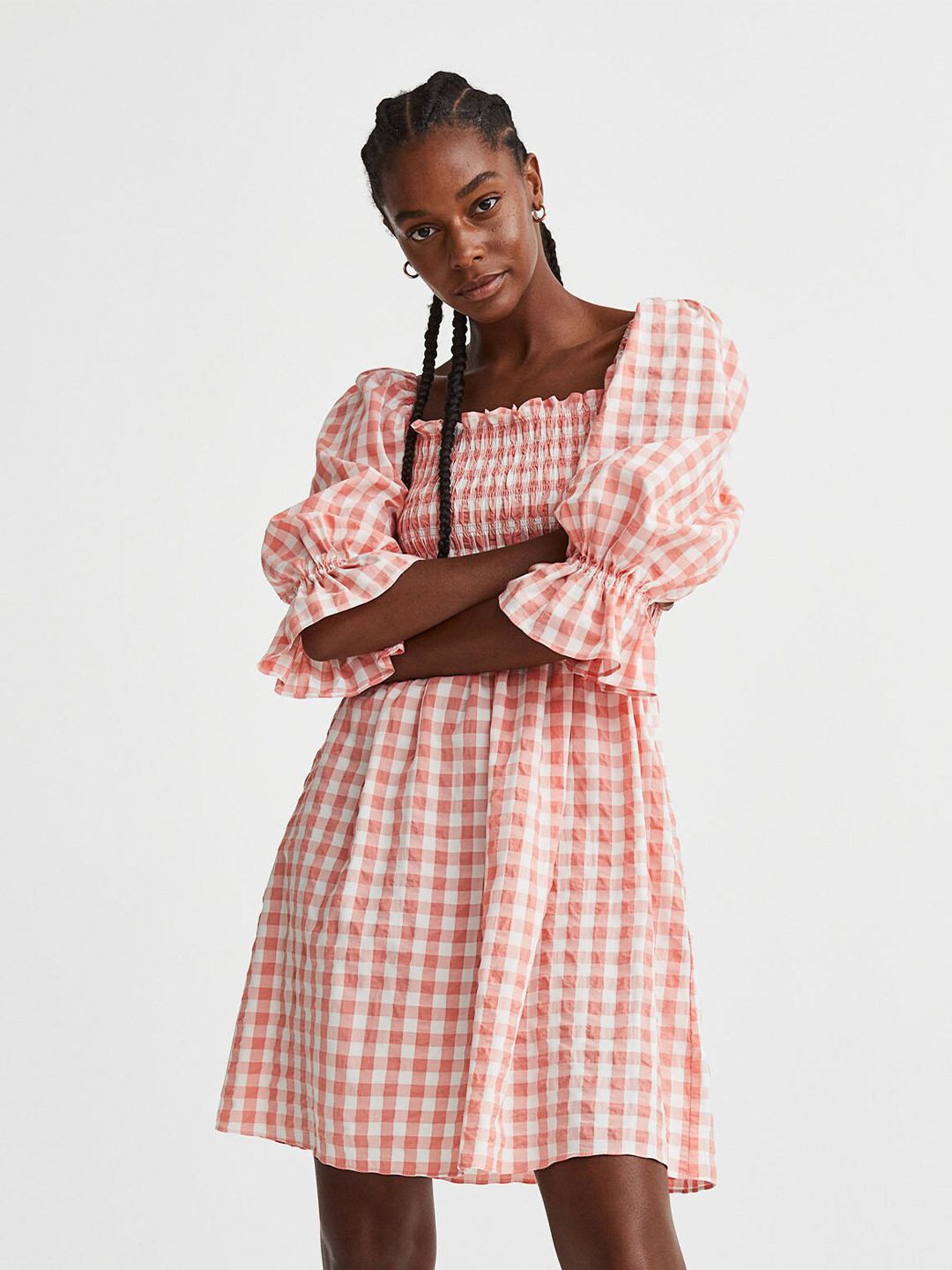 

H&M Women Puff-Sleeved Seersucker Dress, Multi