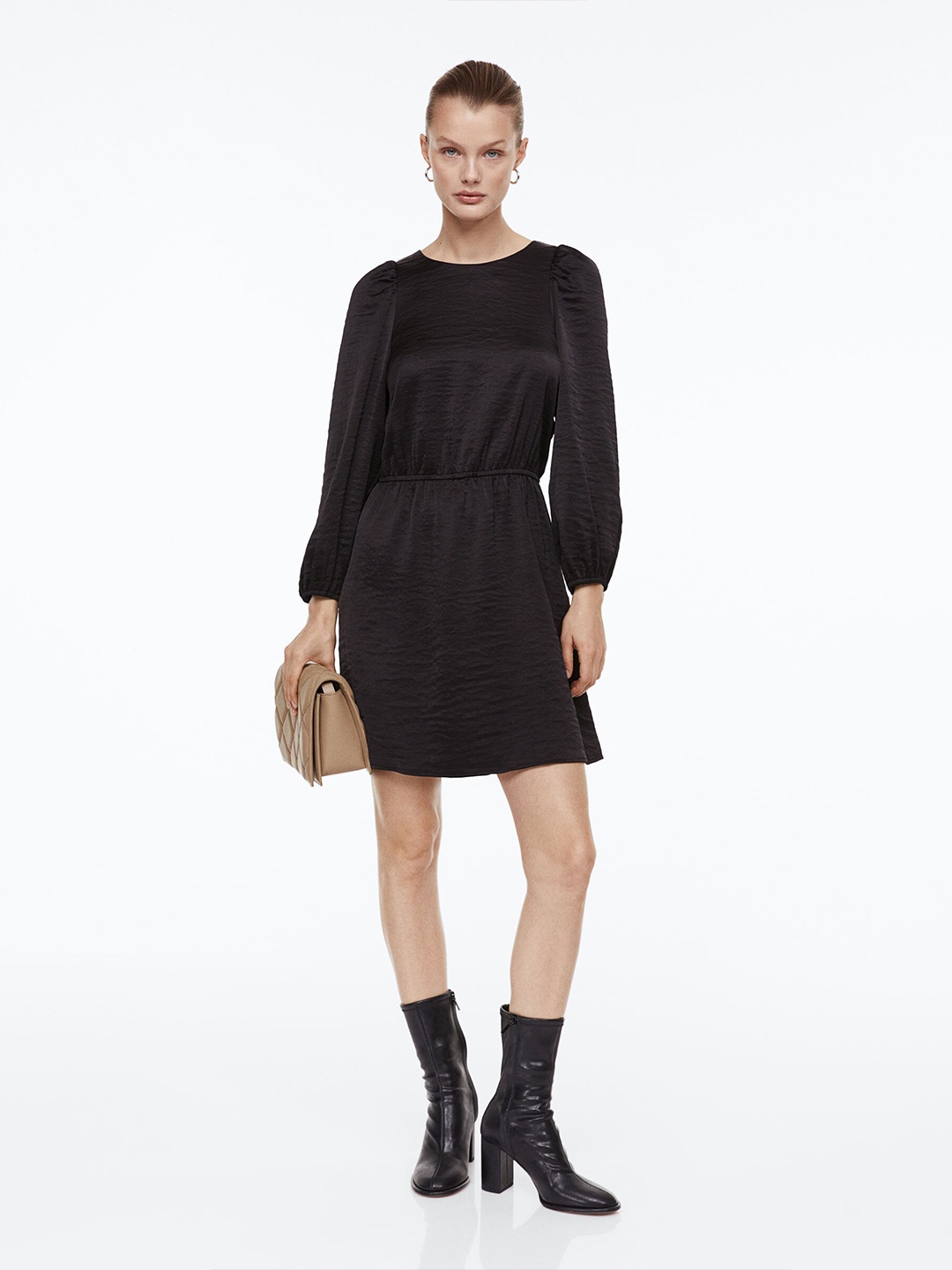 

H&M Women Balloon-Sleeved Crinkled Dress, Black