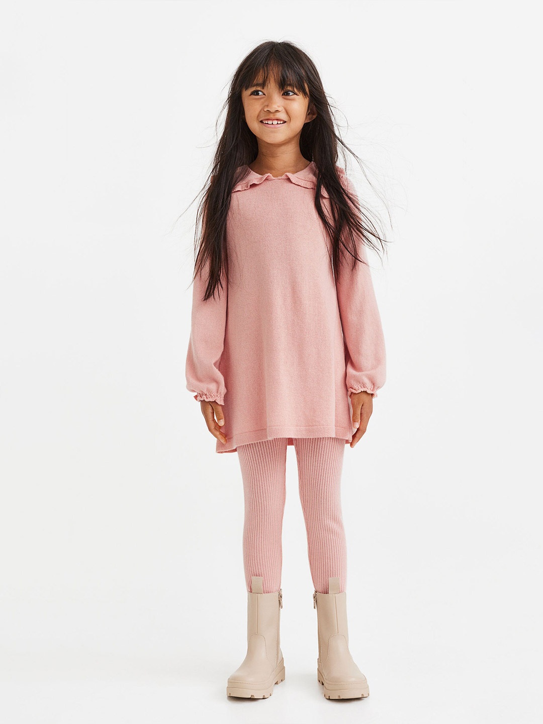 

H&M Girls Solid Cotton Blend 2 Piece Knitted Clothing Set, Pink