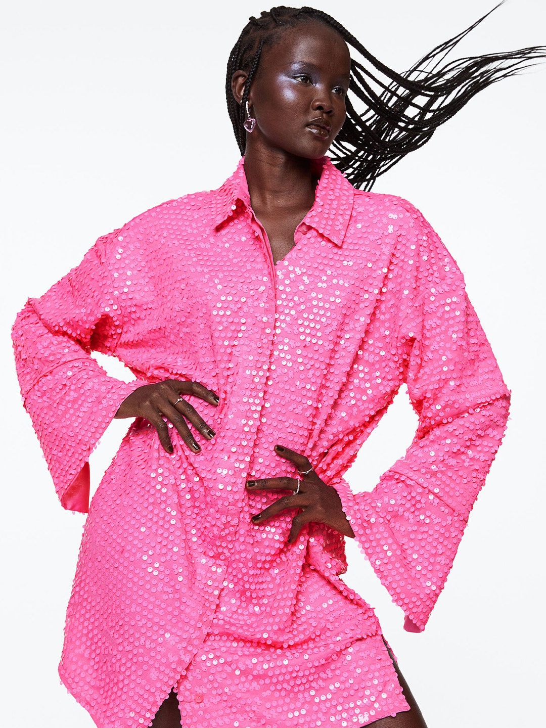 

H&M Woman Sequined shirt dress, Pink