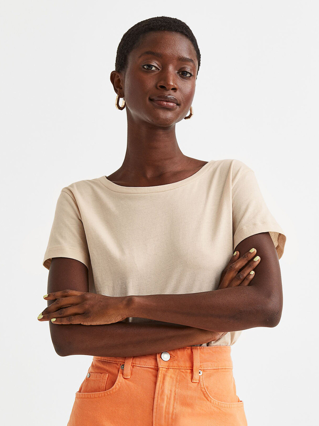 

H&M Women Cotton T-shirt, Beige
