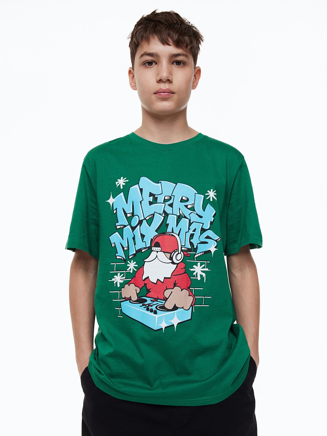 

H&M Boys Printed Raw Edge T-shirt, Green