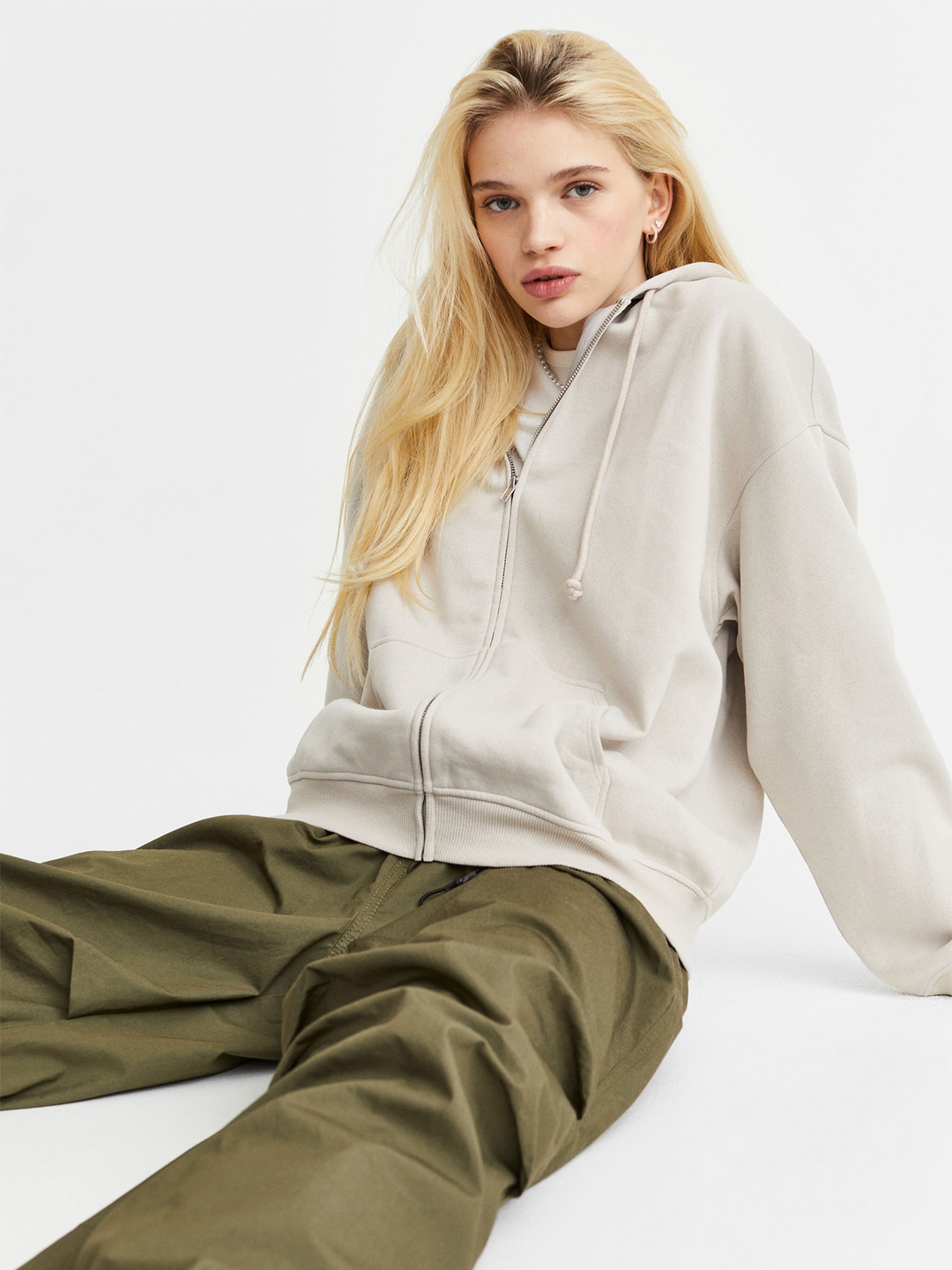 

H&M Oversized zip-through hoodie, Beige