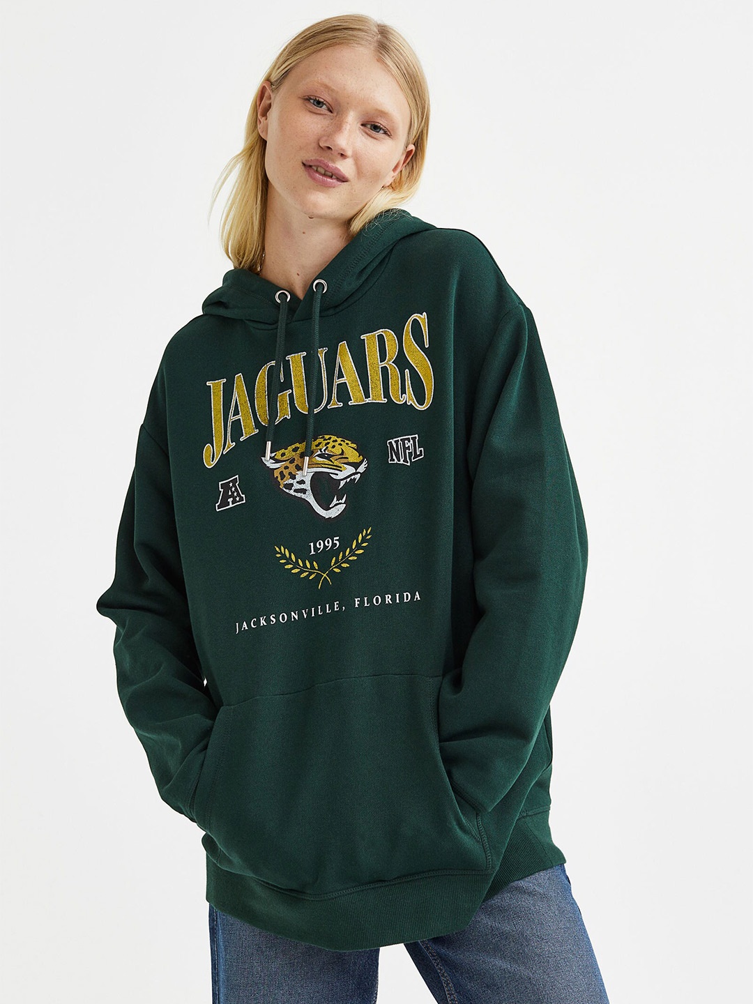 

H&M Women Motif-Front Hoodie, Green