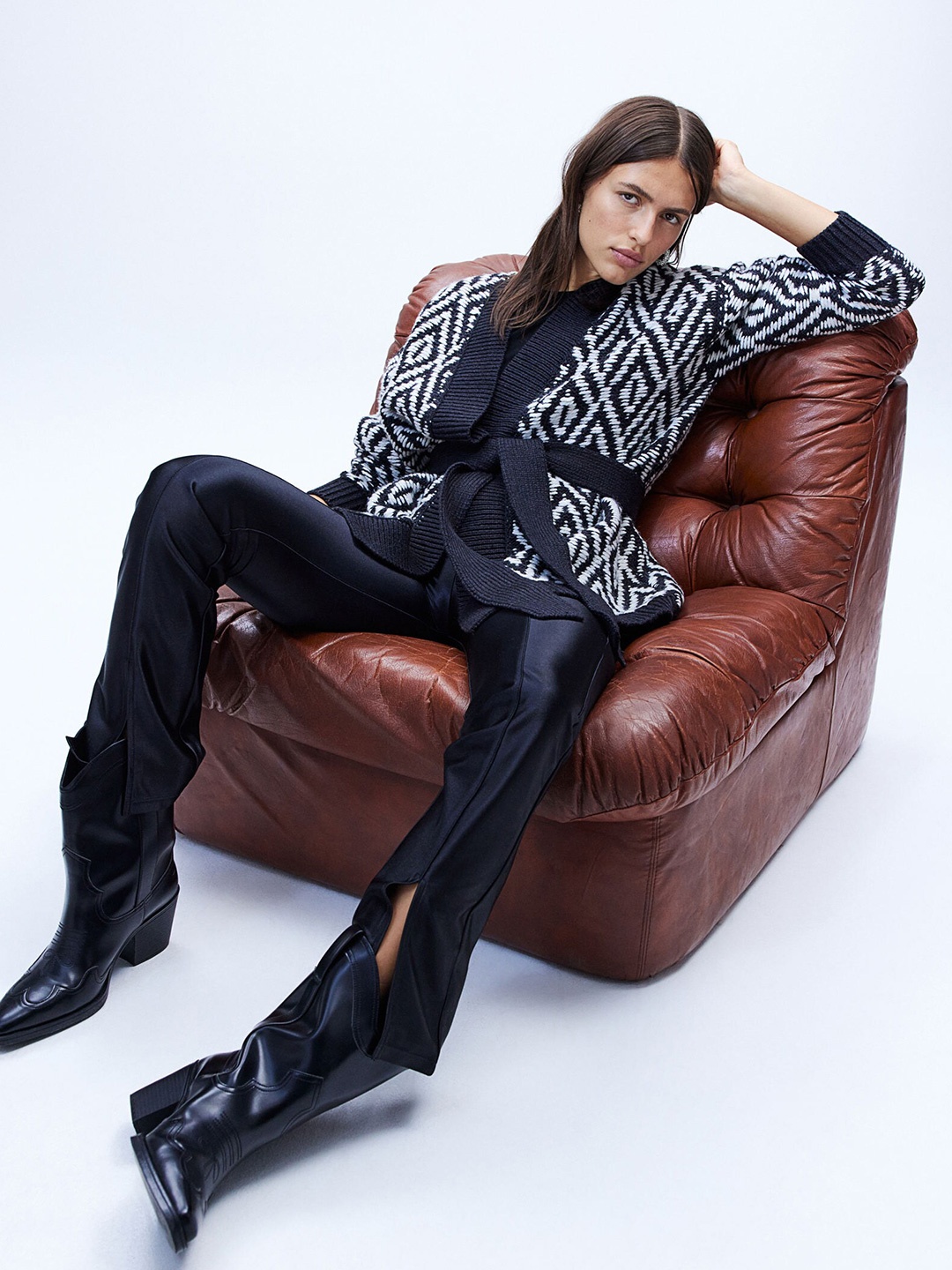 

H&M Women Oversized tie-belt cardigan, Black